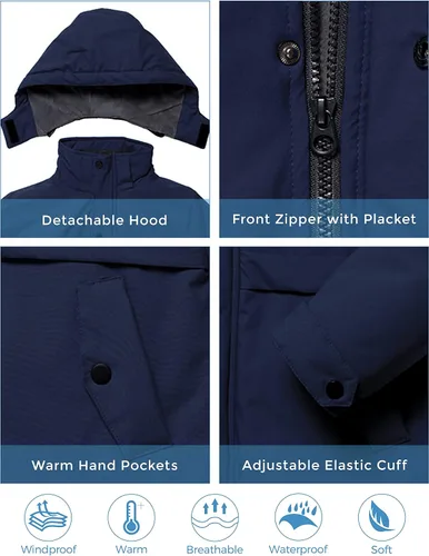 Vista 5 de ZSHOW Chaqueta de esquí impermeable con capucha y forro polar para niños, abrigo de invierno cálido