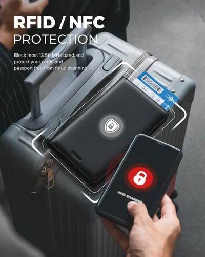 Vista 3 de VULKIT Billetera para pasaporte, con bloqueo RFID, cartera de viaje para hombres y mujeres