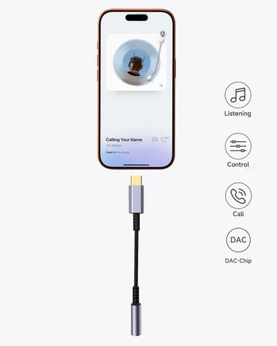 Vista 2 de Adaptador USB C a conector de auriculares de 3.5mm – Dongle de audio HiFi, cable tipo C a auxiliar hembra compatible con iPhone 17/16/15 Pro Max