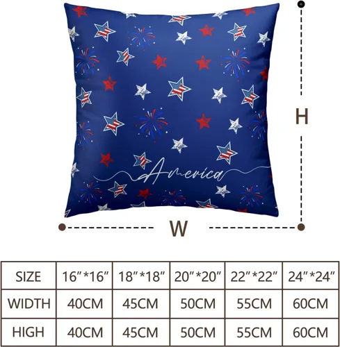 Vista 4 de Juego de 2 fundas de almohada patrióticas para exteriores, diseño de estrellas azules del 4 de julio, 16 x 16 pulgadas, fundas de almohada