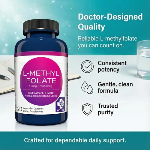 Vista 4 de MD. Life L-metilfolato 7,5 mg, grado profesional, 30 cápsulas, 5-MTHF