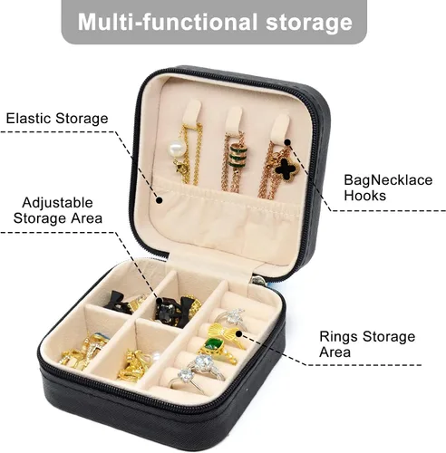 Vista 5 de KEINE MARKE Joyero pequeño, estuche portátil de viaje para anillos, colgantes, aretes, collares, organizador de pulseras, cajas de almacenamiento