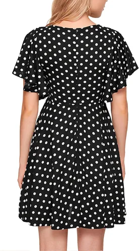 Vista 2 de Romwe Elegant Polka Dot Dress for Women A Line High Waist Cocktail Dresses