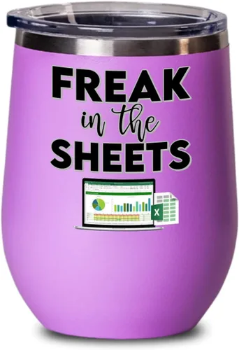 Vista 4 de Freak In The Sheets Excel Wine Tumbler for Accountant CPA Accounting Thank You Appreciation Ideas for Boss Coworker Office Humor 12 oz Powder Coated