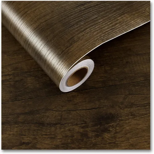 Vista 11 de CRE8TIVE Papel adhesivo de madera marrón, 24 x 118 pulgadas, papel tapiz autoadhesivo de madera sintética, impermeable, aspecto de madera rústica