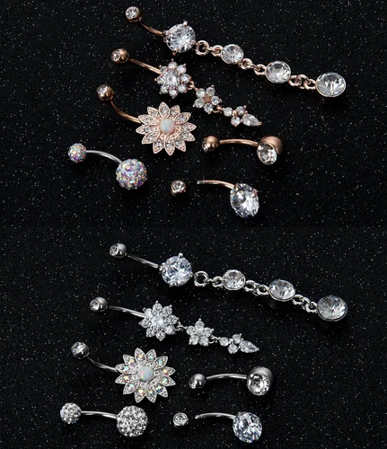 Vista 3 de YOVORO 12 anillos colgantes de acero inoxidable de 14 G para el ombligo para mujeres y niñas anillos de ombligo joyería de piercing de cuerpo Acero