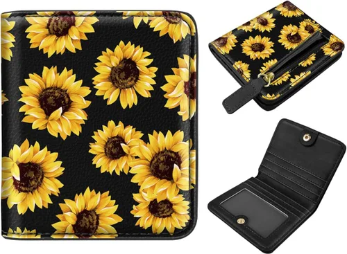 Vista 13 de Cartera pequeña con bloqueo RFID para mujer, con bolsillo plegable y compacto, lindo soporte para tarjetas de crédito, ranura para monedas, monedero