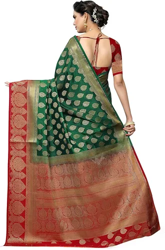 Vista 2 de Indian Hawker Banarasi Art Silk Sari Sari Trabajo Jacquard Fashion Sari Sari con blusa sin costuras