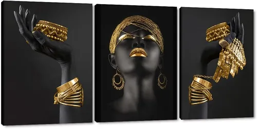 Vista 77 de MAMAGO Lienzo decorativo para pared, pintura de belleza dorada y negra, fotos de mujeres africanas, hermosos pósteres de mujer negra, impresiones