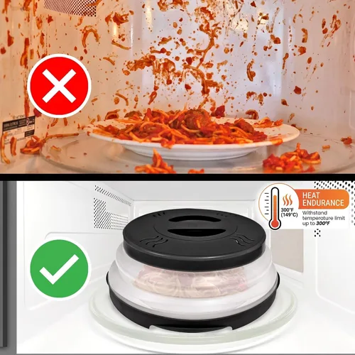 Vista 5 de HOVER COVER Tapa magnética para microondas con alta potencia, agarre magnético más fuerte, tapa de alimentos plegable de 12 pulgadas sin BPA