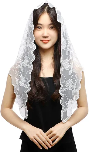 Vista 3 de LMVERNA Triángulo velo Mantilla cabeza cubierta bordado flor velos novia boda accesorio