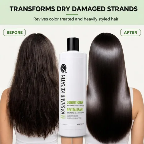 Vista 5 de Kashmir Keratin Acondicionador enriquecido sin sulfatos parabenos para todo tipo de cabello, nueva presentación (16 onzas líquidas)