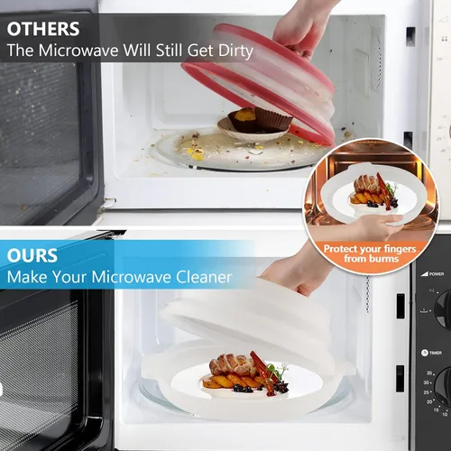 Vista 4 de Juego de 2 cubiertas para salpicaduras de microondas con bandeja de platos, cubierta de microondas para alimentos sin BPA, tapa de 10.6 pulgadas