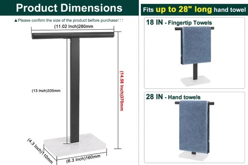 Vista 2 de Toallero de mano, soporte de toalla en forma de T para baño, barra de toallero de mano para aparador de cocina, acero inoxidable 304, base de mármol
