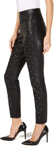 Vista 3 de INC - Pantalones de moto con tachuelas de piel sintética para mujer Negro