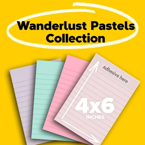 Vista 2 de Post-it Wanderlust Pastels Collection 4621R-4SSNRP) - Notas superadhesivas 100% de papel reciclado, 2 veces más poder de adherencia, 4 x 6 pulgadas