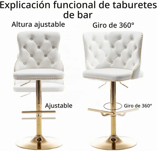Vista 3 de Cinxzar Juego de 2 taburetes de bar de terciopelo dorado, taburetes de bar giratorios de altura de mostrador con ribete de cabezas de clavos y Beige