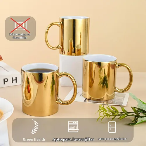 Vista 3 de BYCNZB Juego de 4 tazas de café de cerámica doradas para café, té, cacao (12 onzas)