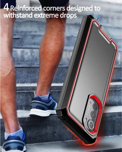 Vista 3 de TJS Funda compatible con Motorola Moto Edge 2022, con [protector de pantalla de vidrio templado] doble capa a prueba de golpes, resistente, híbrida