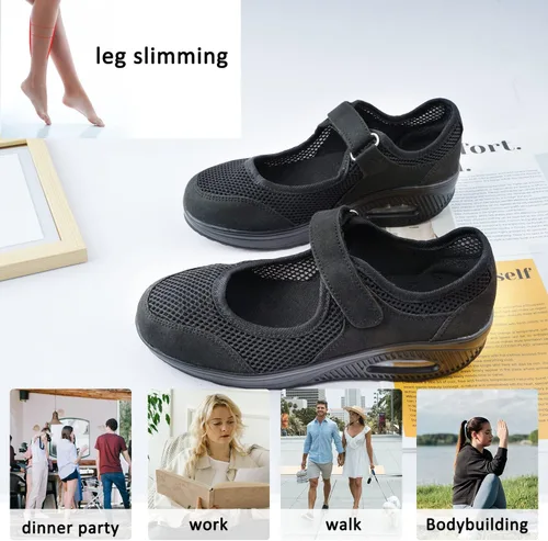 Vista 5 de Tenis para caminar de mujeres para trabajo de enfermera ajustables y transpirables Cuñas deslizables para caminar Tenis deportivos casuales Tenis