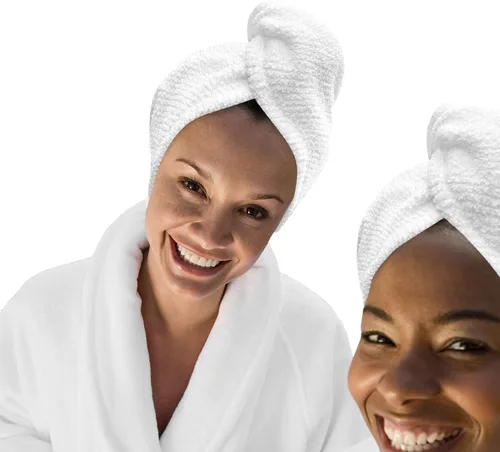 Vista 18 de KEEPOZ Toalla para el cabello de secado rápido, 100% algodón, súper absorbente, turbante para la cabeza para mujeres con botón, productos