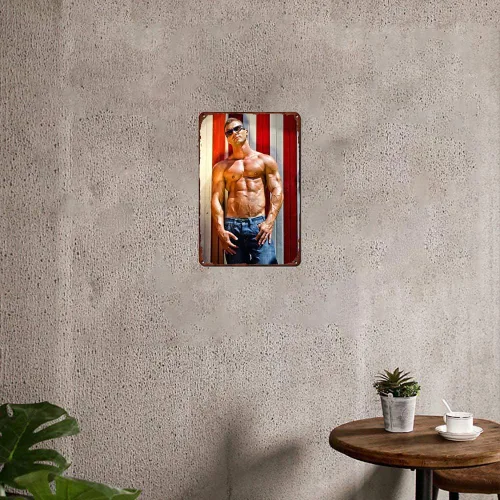 Vista 5 de Cartel de metal sexy para hombre musculoso, póster retro para cafetería, bar, gimnasio, sala de estar, baño, cocina, hogar, decoración de pared
