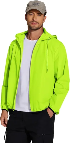 Vista 6 de COOFANDY Chaqueta impermeable para hombre, ligera, impermeable, con capucha, para correr, senderismo, ciclismo