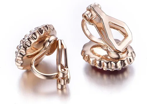 Vista 24 de Yoursfs Austria - Aretes de clip de cristal para mujer, chapados en oro de 18 quilates, joyería de moda con halo de circonita cúbica, aretes sin