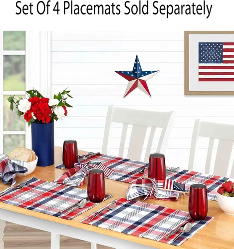 Vista 9 de Lintex Home Bargains Plus - Servilletas de tela patrióticas para celebración, juego de 4 Rojo Blanco y Azul, Algodón, Servilleta Americana Tela A