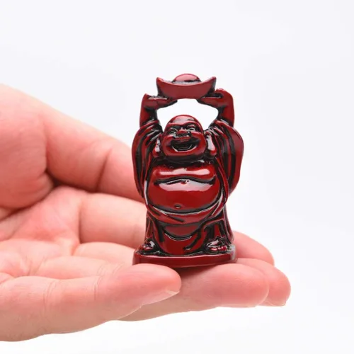 Vista 3 de BRABUD Feng Shui BS001 - Estatua de Buda sonriente de resina roja de 2 pulgadas