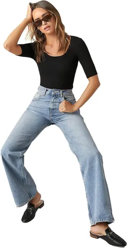 Vista 5 de Verdusa Body básico de manga corta con cuello redondo para mujer, leotardo