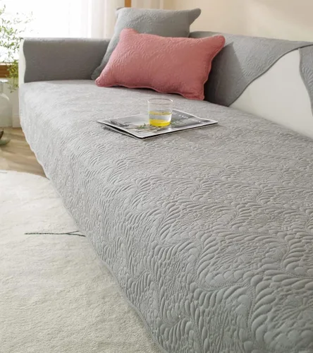 Vista 6 de vctops Funda acolchada de algodón bordado para sofá, color liso, antideslizante, suave, lavable, protector de muebles para perros, niños y mascotas