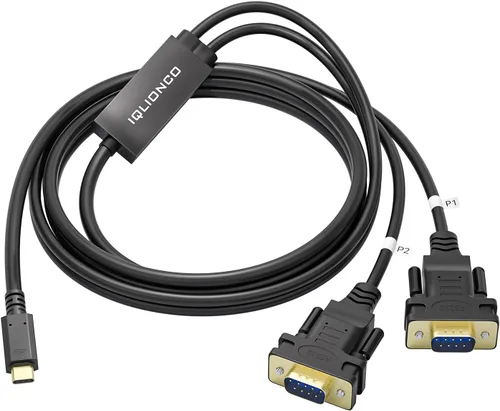 Vista 6 de Convertidor de cable adaptador serie RS232 tipo C a 2 puertos con chip FTDI, cable serie USB-C a 2X DB9 de 9 pines para Windows, Linux, Mac, POS