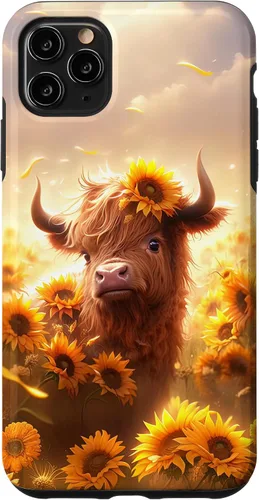Vista 13 de Cute Scottish Highland Cow Sunflower Western Country Farm Case for iPhone 16