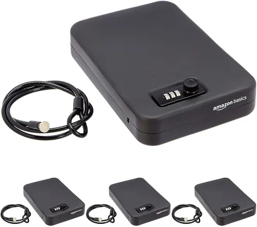 Vista 7 de Amazon Basics Caja fuerte de seguridad portátil con cerradura, caja fuerte pequeña con código, para dormitorio universitario, hogar, cerradura