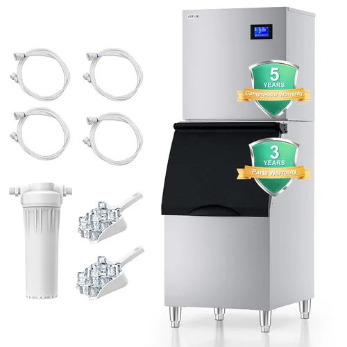 Vista 10 de COTLIN - Máquina comercial para hacer hielo de 200 libras en 24 horas, 60 cubitos por ciclo, con depósito de almacenamiento con aislamiento de más