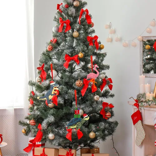 Vista 7 de Adorno de Navidad de flamenco rosa 3D en sombrero de Papá Noel, adornos colgantes de flamenco de resina para decoración de árbol de Navidad