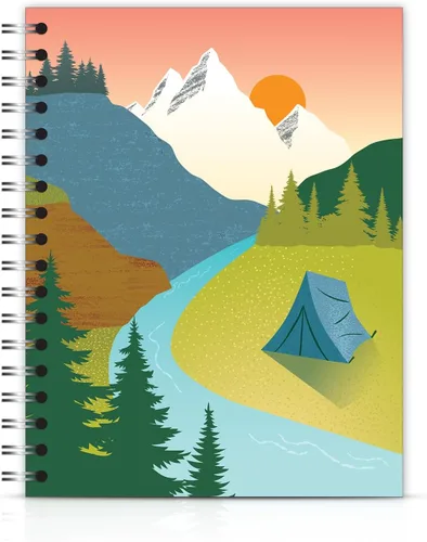 Vista 22 de Cuaderno pequeño de diseño encuadernado en espiral, diseño de puesta de sol en la playa, 9.75 x 7.5 pulgadas, 70 hojas, 100% reciclado, poages