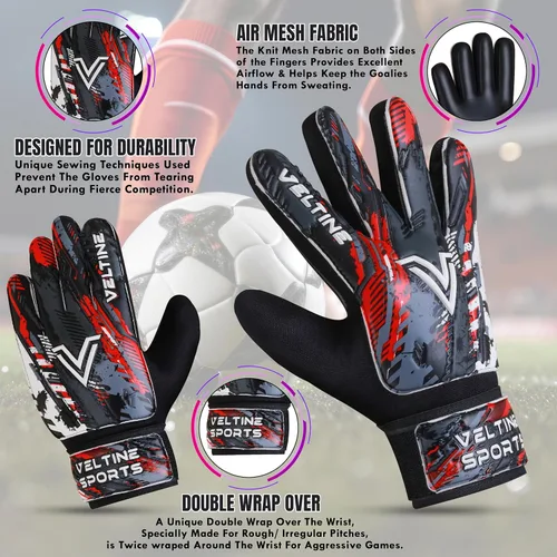 Vista 3 de Guantes de portero de fútbol para niños, jóvenes y adultos, guantes de portero de fútbol con protección doble en la muñeca y palmas de látex