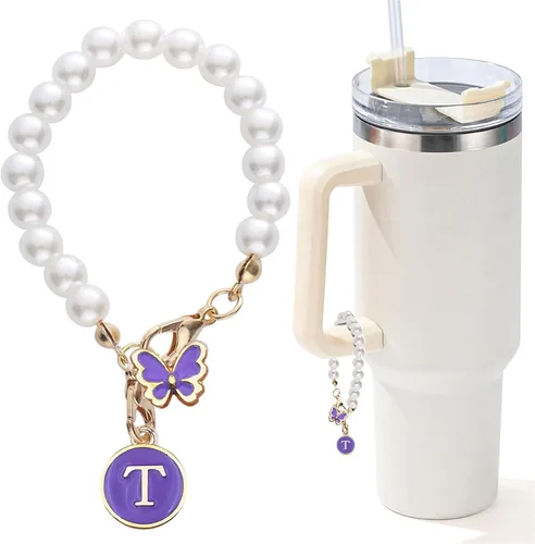 Vista 99 de Encanto de letra para Copa Stanley, accesorios de cadena de perlas, encantos de iniciales de Copa Stanley para asa, decoración de botella de agua