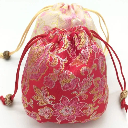 Vista 4 de EAVOQLB Bolsa de brocado de 28 piezas, bolsa de flores de peonía, cordón doble, bolsa de pulsera de joyería con cordón