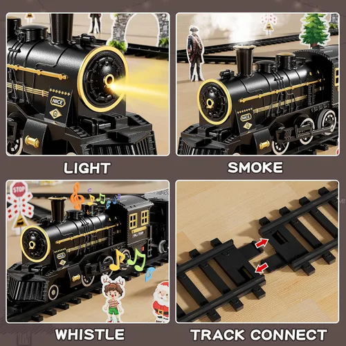 Vista 3 de NIPLOOOW Juego de tren para niños de 4 a 8 años, juguete de tren eléctrico con sonido realista, luces y humo para debajo del árbol de Navidad