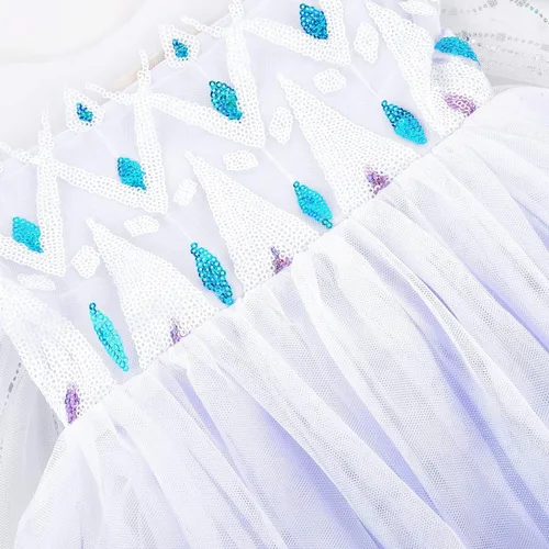 Vista 3 de Mcgeeney Vestido Elsa Frozen Disfraz de Elsa para niñas de 3 a 12 años Capa de tul de lentejuelas desmontable de longitud completa Regalo ideal