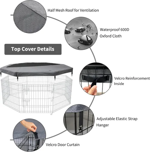 Vista 60 de PETIME - Corral plegable de metal para ejercicio de perros/Parque de juegos para cachorros con 8 paneles para interior/exterior, valla de patio