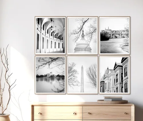 Vista 7 de Washington DC Art - Juego de 6 impresiones fotográficas de 8 x 10 pulgadas, sin marco, fotografía en blanco y negro con el monumento Jefferson