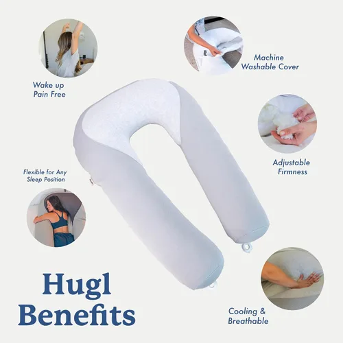 Vista 7 de Plufl Hugl - Almohada corporal refrescante para adultos, hecha con espuma viscoelástica, almohadas de maternidad en forma de U, ideales