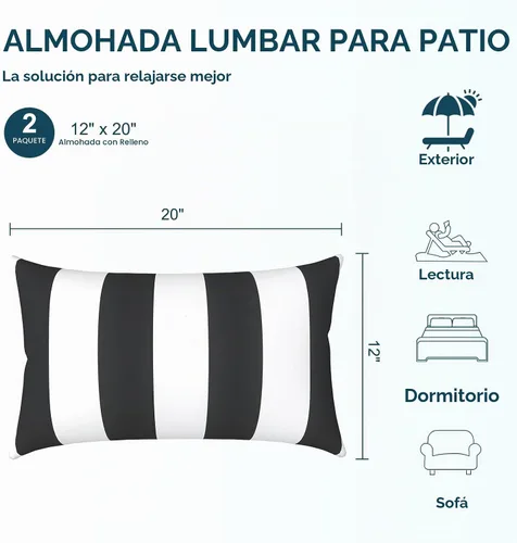 Vista 3 de DYTXIII Paquete de 2 almohadas lumbares impermeables para exteriores con rellenos, 12 x 20 pulgadas, almohada decorativa rectangular para patio