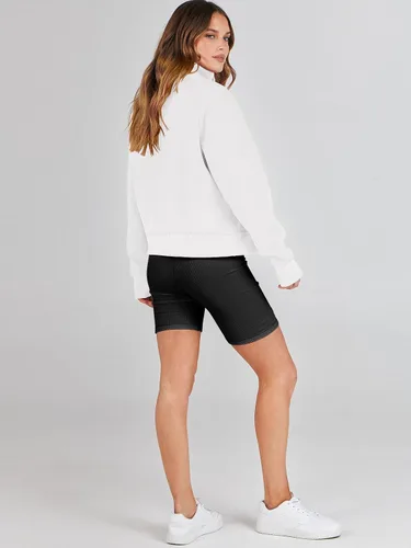 Vista 9 de ANRABESS Sudaderas recortadas para mujer, con media cremallera, forro polar, con cremallera de un cuarto, ropa de otoño 2023, suéter con agujero