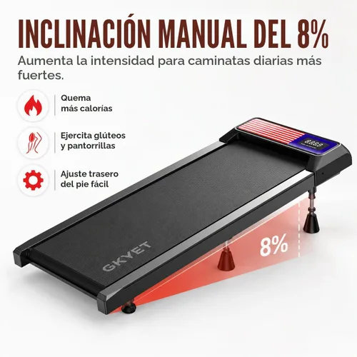 Vista 2 de Walking Treadmill Pad with Adjustable 8% Incline for Home Office Gk-N4054AF-Negro/Bandera