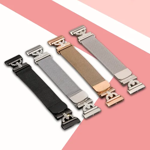 Vista 5 de Bandas magnéticas compatibles con Fitbit Sense 2/Fitbit Versa 4/Fitbit Sense/Fitbit Versa 3, correa de malla de acero inoxidable, pulsera ajustable